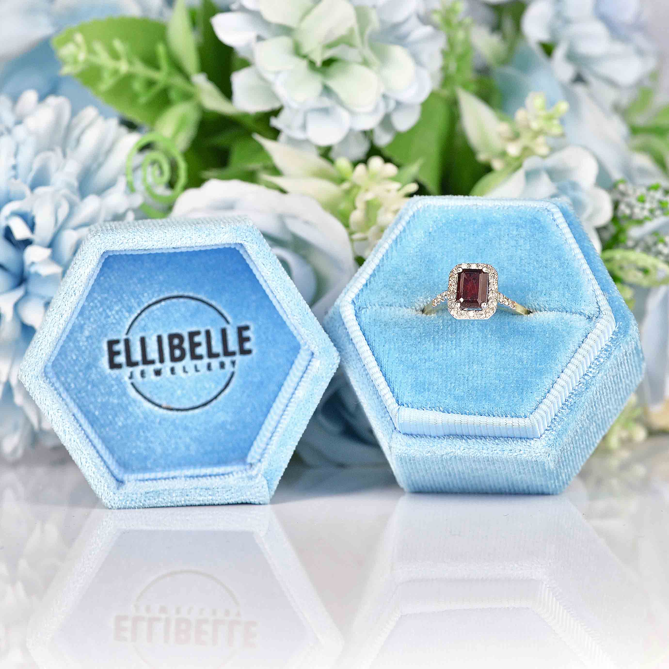 Ellibelle Jewellery Garnet & Diamond 9ct Gold Panel Ring