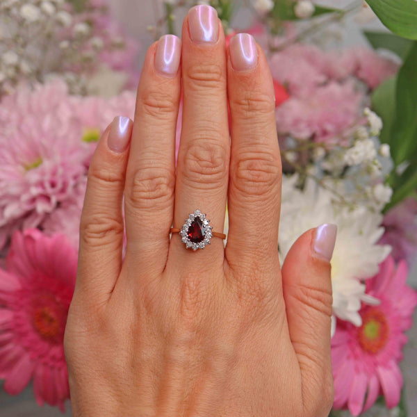 Ellibelle Jewellery Garnet & Diamond 9ct Gold Pear-Shaped Cluster Ring