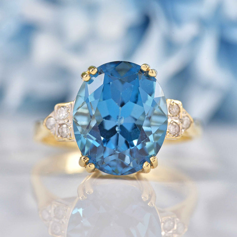 Ellibelle Jewellery London Blue Topaz & Diamond 9ct Gold Dress Ring (6.80ct)