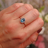 Ellibelle Jewellery London Blue Topaz & Diamond 9ct Gold Halo Ring