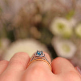 Ellibelle Jewellery London Blue Topaz & Diamond 9ct Gold Halo Ring