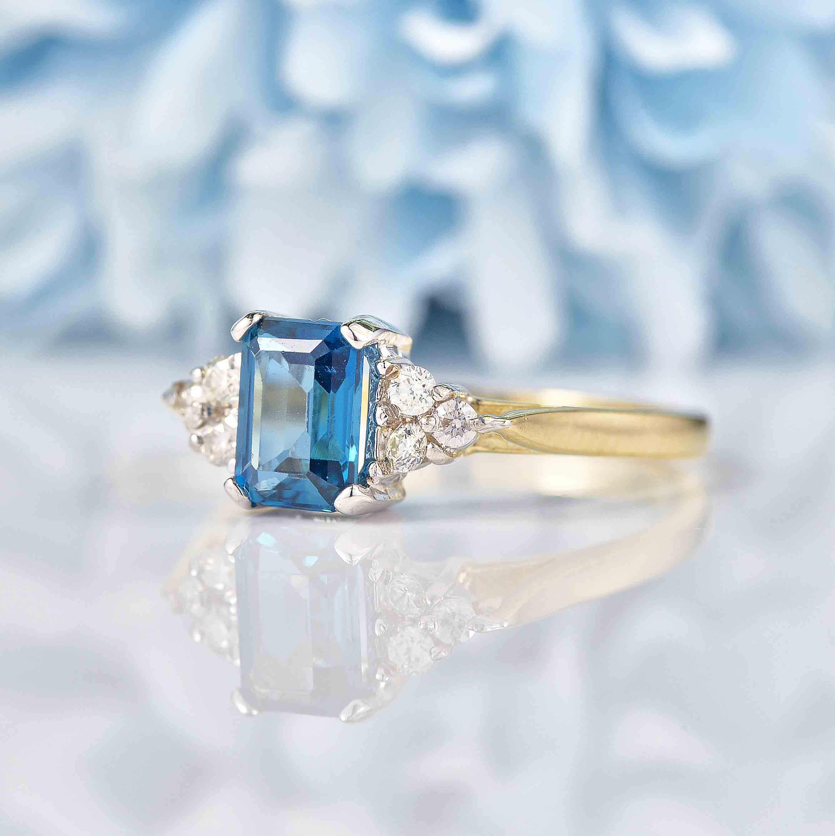 Ellibelle Jewellery London Blue Topaz & Diamond 9ct Gold Seven-Stone Ring