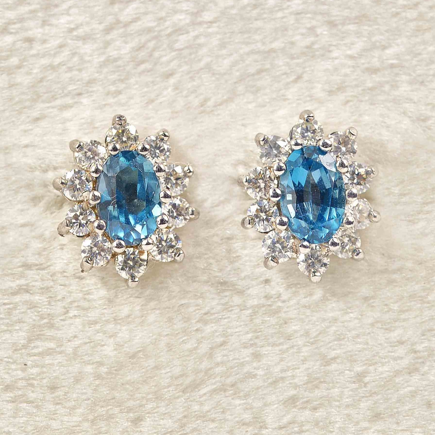 Ellibelle Jewellery London Blue Topaz & Diamond Gold Cluster Stud Earrings