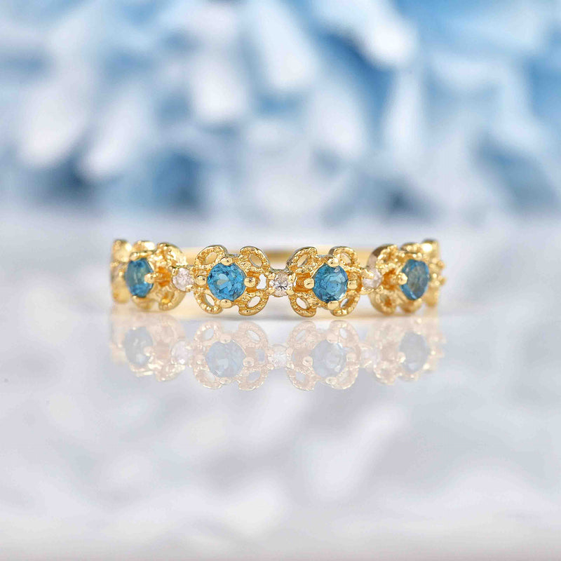 Ellibelle Jewellery London Topaz & Diamond 9ct Gold Filigree Stacking Band Ring