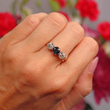Ellibelle Jewellery Mid-20th Century Sapphire & Old-Cut Diamond 18ct Gold Three-Stone Trilogy Ring