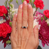 Ellibelle Jewellery Mid-20th Century Sapphire & Old-Cut Diamond 18ct Gold Three-Stone Trilogy Ring