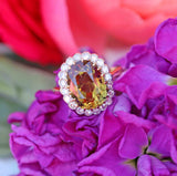 Ellibelle Jewellery Mid-Century Chrysoberyl & Diamond 18ct Gold Platinum Cluster Ring