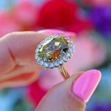 Ellibelle Jewellery Mid-Century Chrysoberyl & Diamond 18ct Gold Platinum Cluster Ring