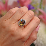 Ellibelle Jewellery Mid-Century Chrysoberyl & Diamond 18ct Gold Platinum Cluster Ring