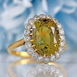 Ellibelle Jewellery Mid-Century Chrysoberyl & Diamond 18ct Gold Platinum Cluster Ring