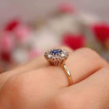 Ellibelle Jewellery Mid-Century Sapphire & Diamond 18ct Gold Cluster Ring