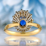 Ellibelle Jewellery Mid-Century Sapphire & Diamond 18ct Gold Cluster Ring