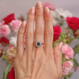 Ellibelle Jewellery Mid-Century Sapphire & Diamond 18ct Gold Cluster Ring