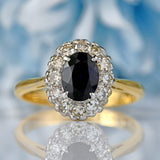 Ellibelle Jewellery Mid-Century Sapphire & Diamond 18ct Gold Platinum Cluster Ring