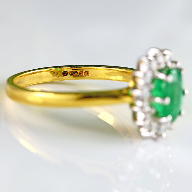 Ellibelle Jewellery Millennium Emerald & Diamond 18ct Gold Oval Cluster Ring (0.80cts)