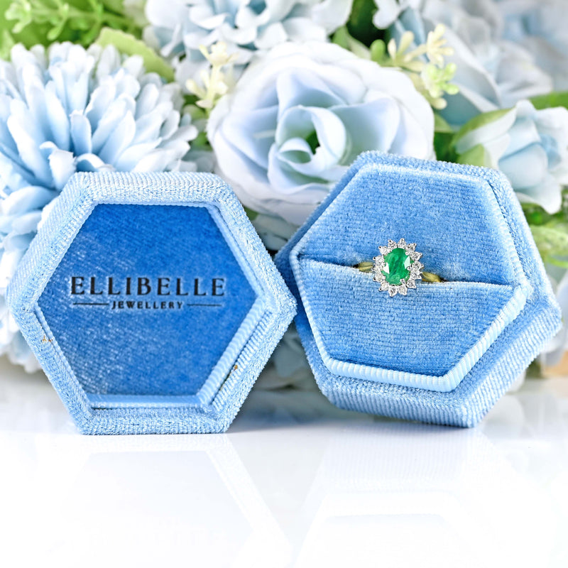 Ellibelle Jewellery Millennium Emerald & Diamond 18ct Gold Oval Cluster Ring (0.80cts)