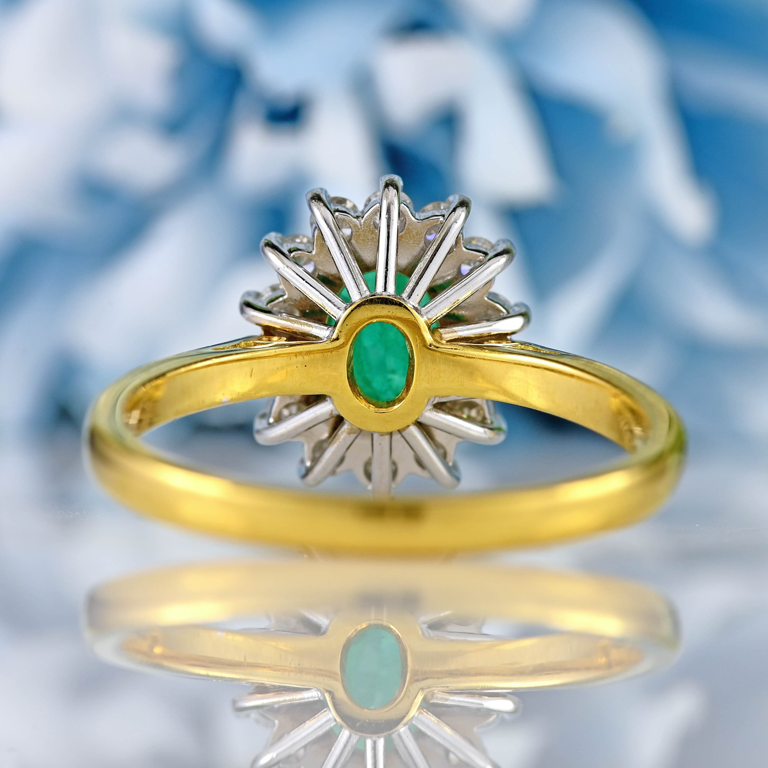 Ellibelle Jewellery Millennium Emerald & Diamond 18ct Gold Oval Cluster Ring (0.80cts)