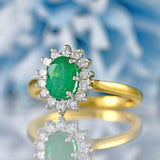 Ellibelle Jewellery Millennium Emerald & Diamond 18ct Gold Oval Cluster Ring (0.80cts)