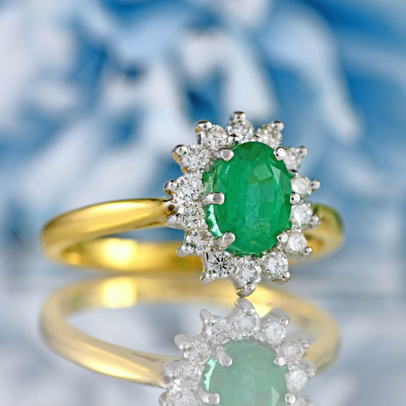 Ellibelle Jewellery Millennium Emerald & Diamond 18ct Gold Oval Cluster Ring (0.80cts)
