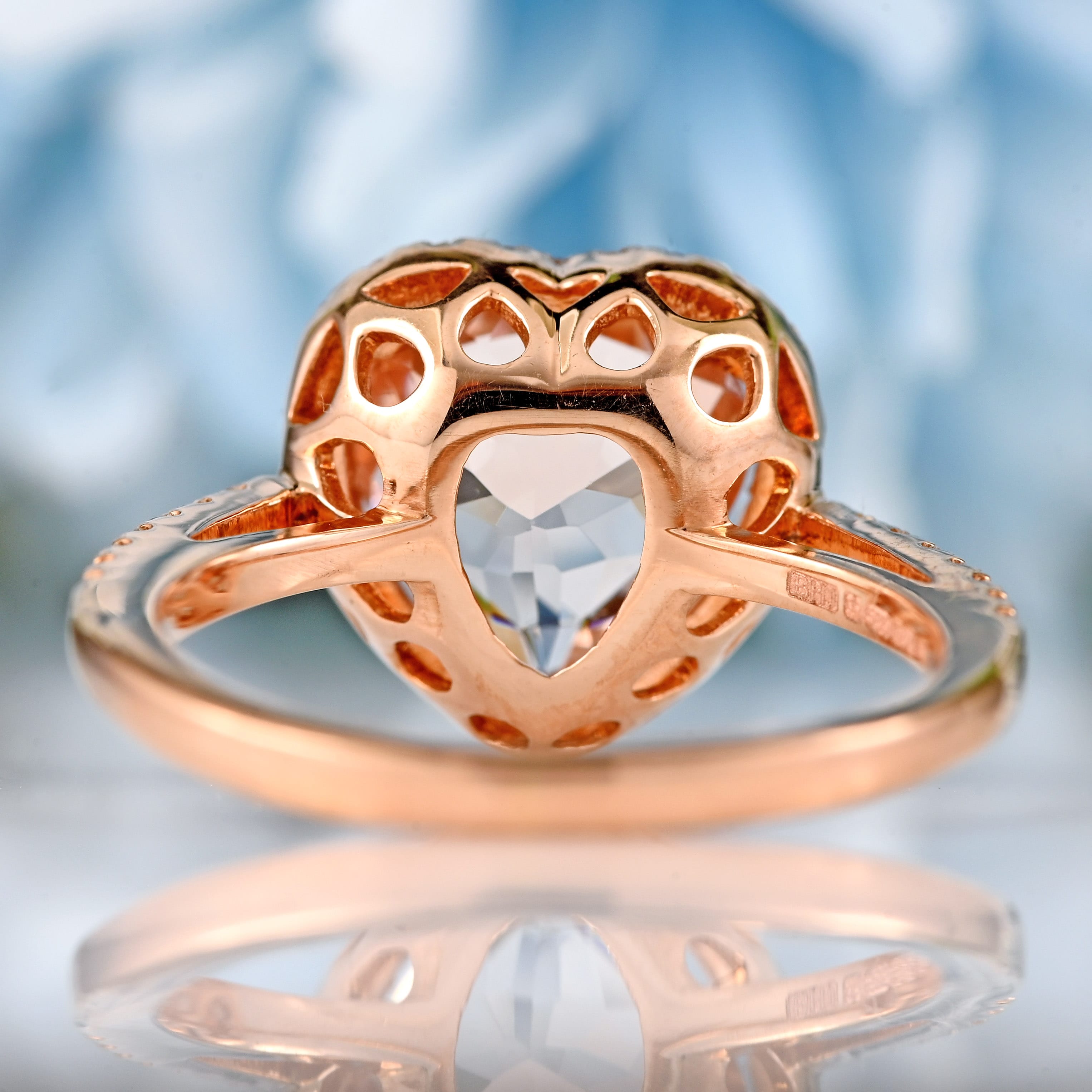 Ellibelle Jewellery Morganite & Diamond 14ct Rose Gold Heart-Shaped Halo Cluster Ring