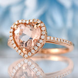 Ellibelle Jewellery Morganite & Diamond 14ct Rose Gold Heart-Shaped Halo Cluster Ring