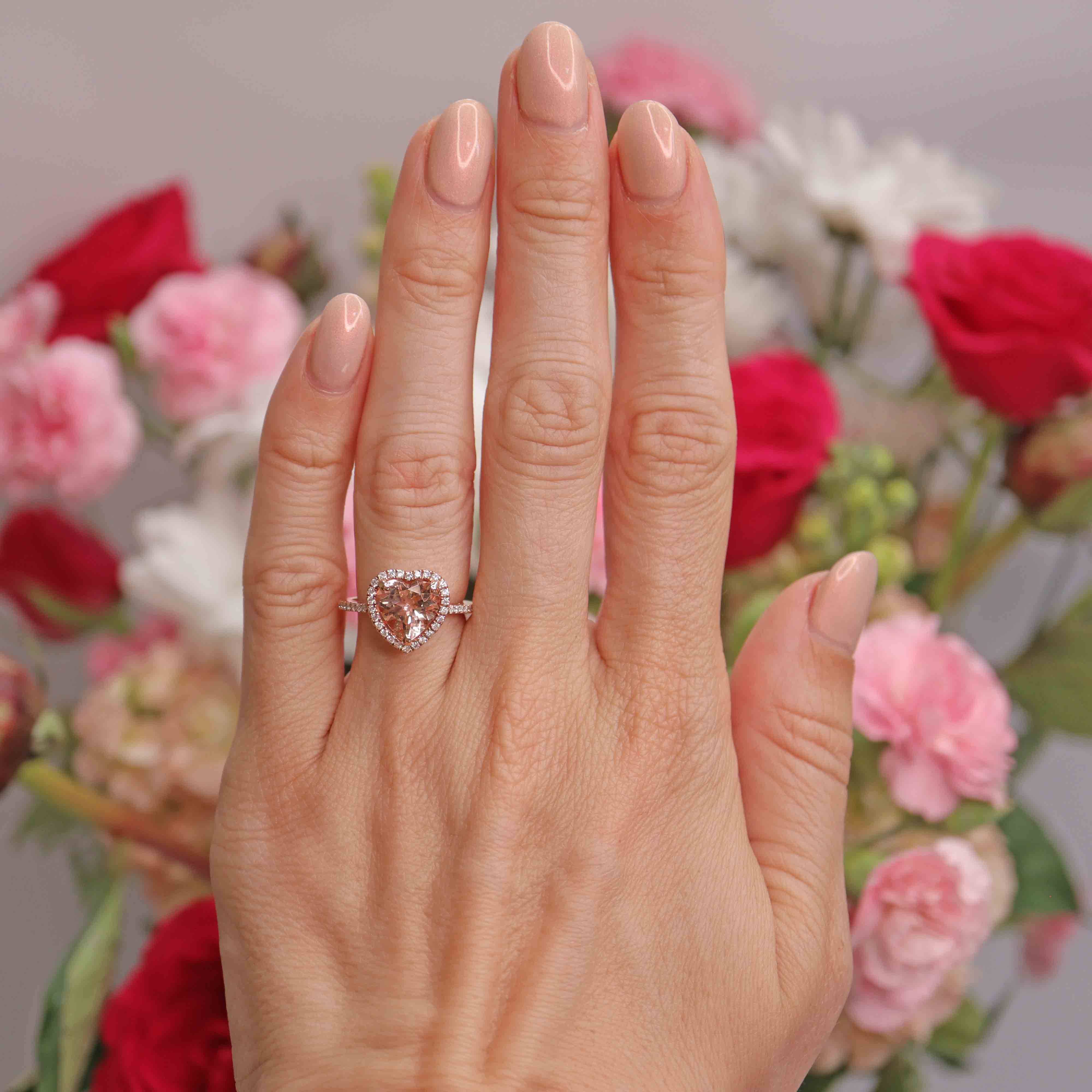 Ellibelle Jewellery Morganite & Diamond 14ct Rose Gold Heart-Shaped Halo Cluster Ring