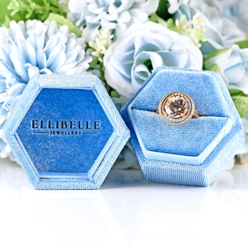 Ellibelle Jewellery Morganite & Diamond 18ct Rose Gold Halo Cluster Ring
