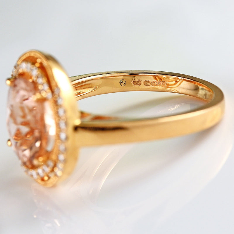 Ellibelle Jewellery Morganite & Diamond 18ct Rose Gold Halo Cluster Ring