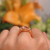 Ellibelle Jewellery Morganite & Diamond 18ct Rose Gold Halo Cluster Ring