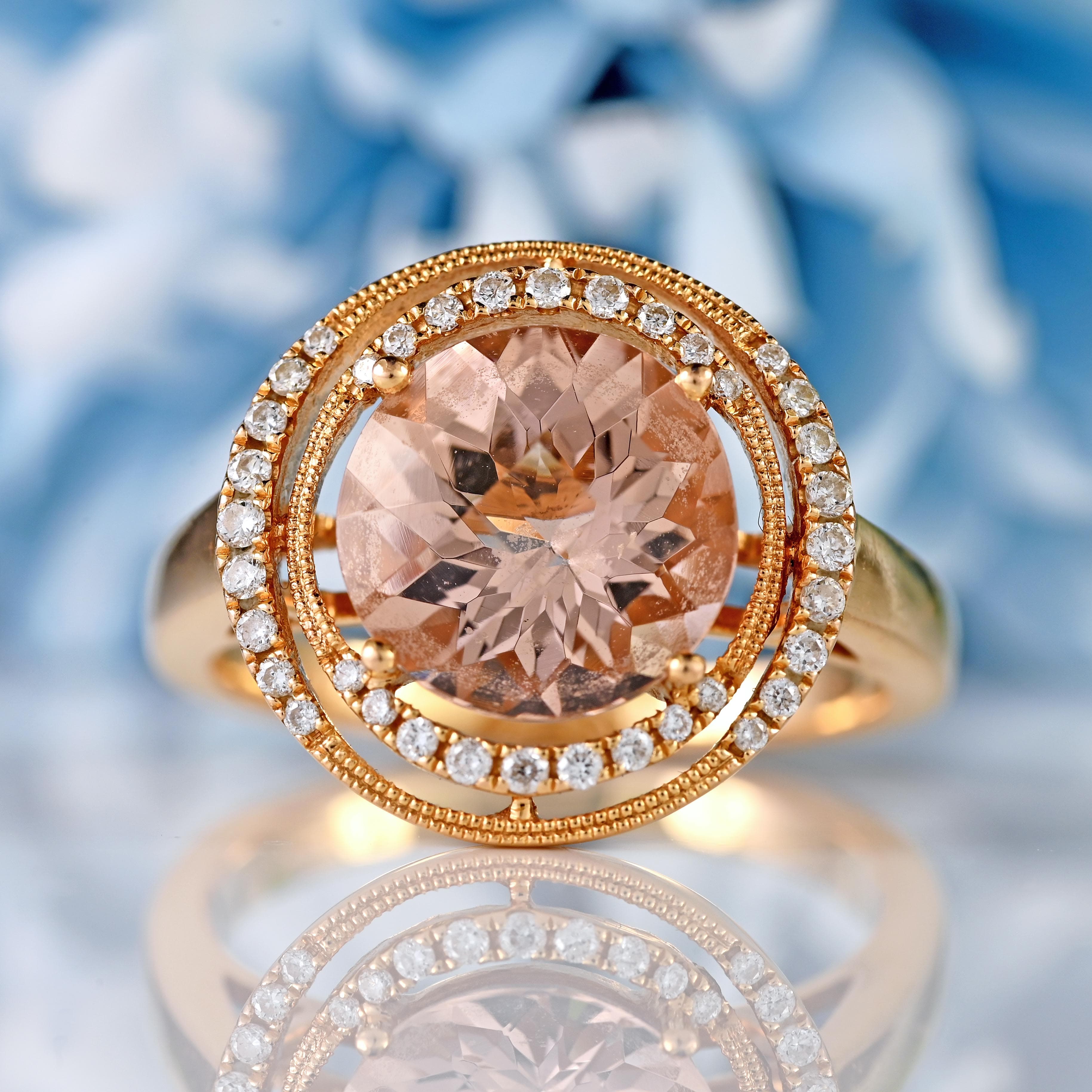Ellibelle Jewellery Morganite & Diamond 18ct Rose Gold Halo Cluster Ring