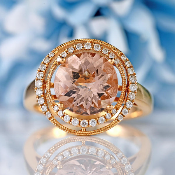 Ellibelle Jewellery Morganite & Diamond 18ct Rose Gold Halo Cluster Ring