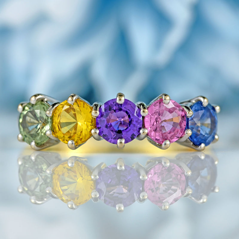 Ellibelle Jewellery Multi-Coloured Sapphire 18ct Gold Five Stone Ring (2.50cts)