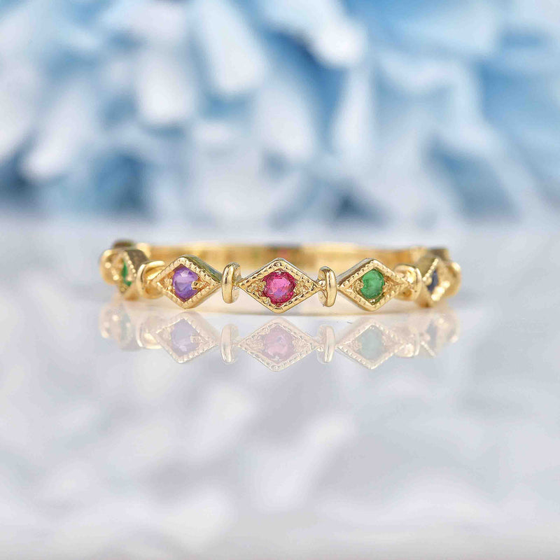 Ellibelle Jewellery Multi-Gem 9ct Gold "Dearest" Stacking Band Ring