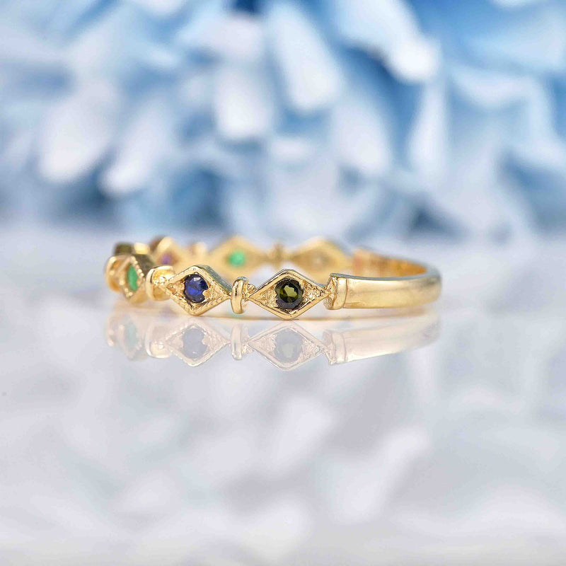Ellibelle Jewellery Multi-Gem 9ct Gold "Dearest" Stacking Band Ring