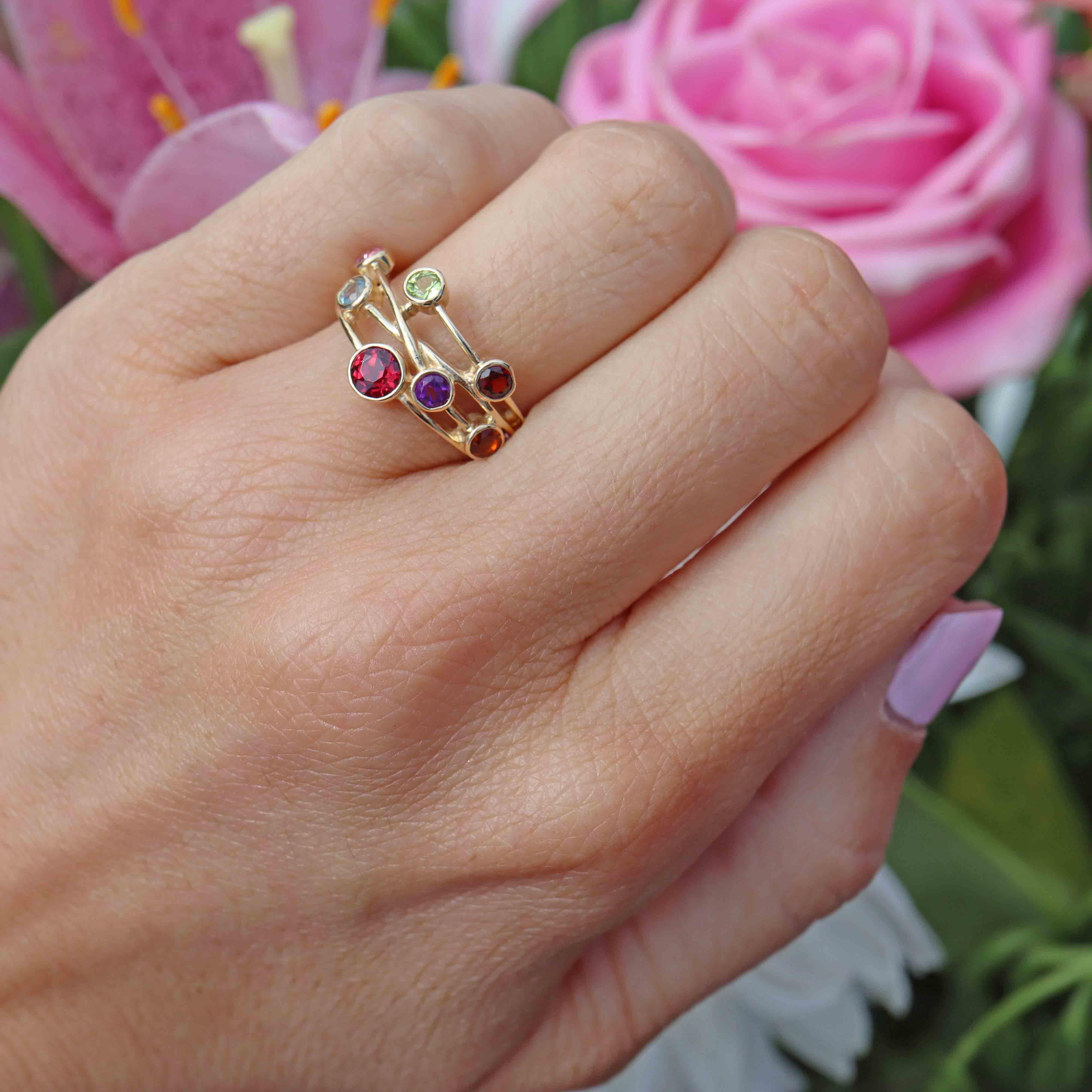 Ellibelle Jewellery Multi Gemstone 9ct Gold Bubble Ring