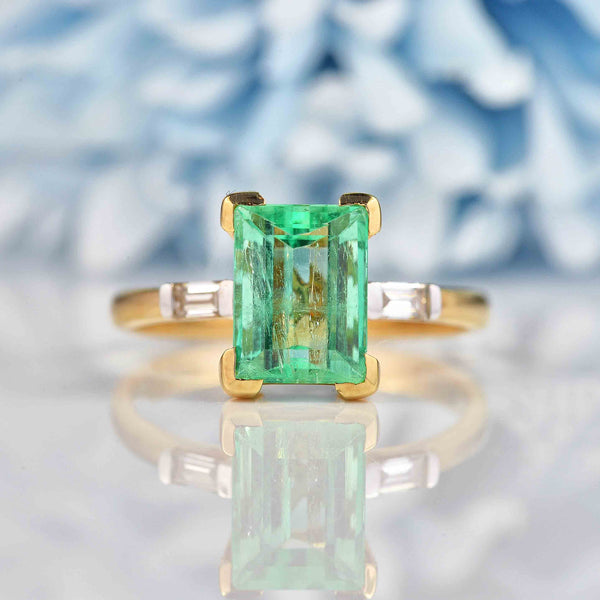 Ellibelle Jewellery Natural Emerald & Diamond 18ct Gold Three-Stone Ring