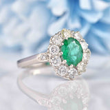 Ellibelle Jewellery Natural Emerald & Diamond Platinum Cluster Engagement Ring