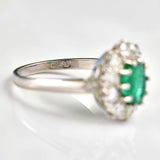 Ellibelle Jewellery Natural Emerald & Diamond Platinum Cluster Engagement Ring