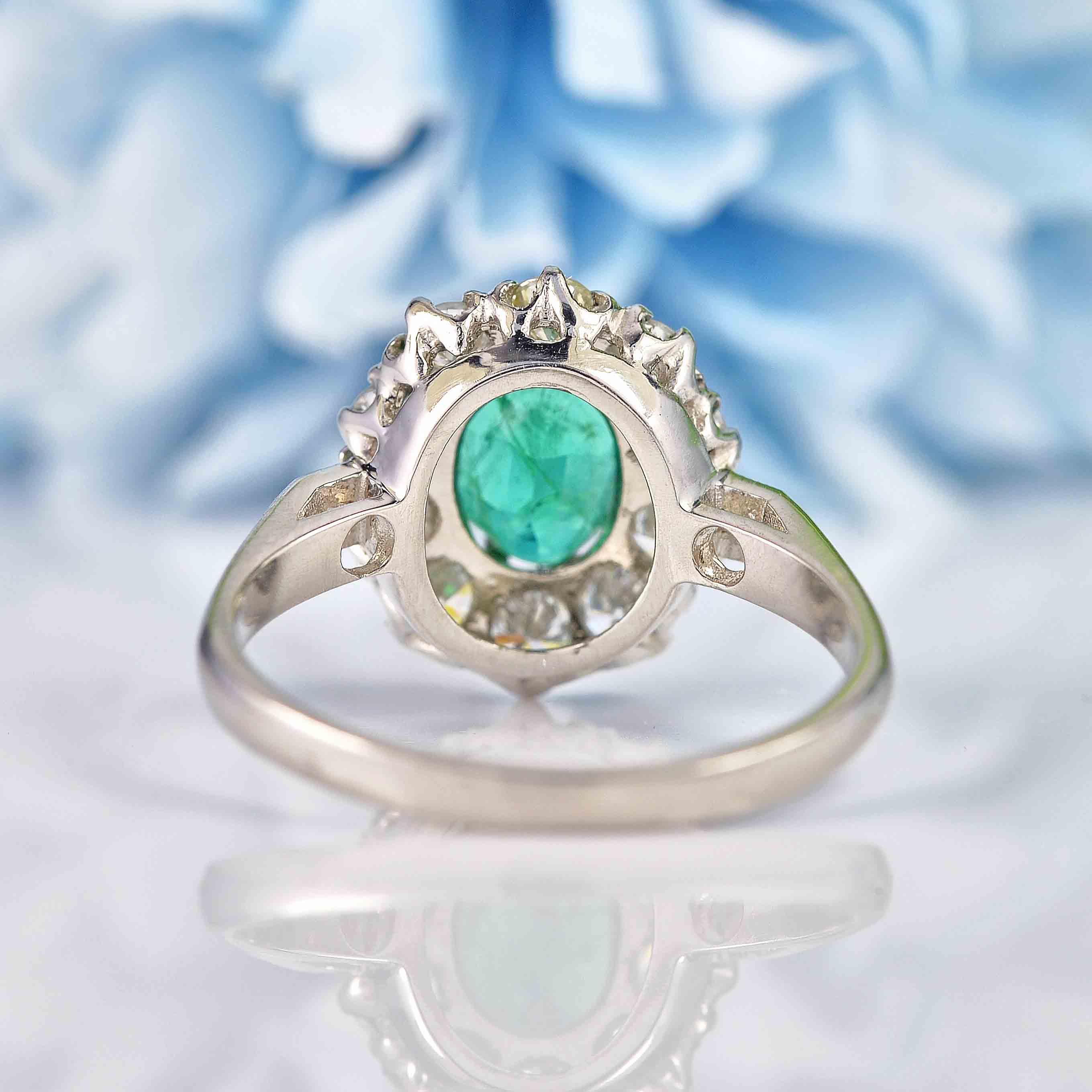 Ellibelle Jewellery Natural Emerald & Diamond Platinum Cluster Engagement Ring