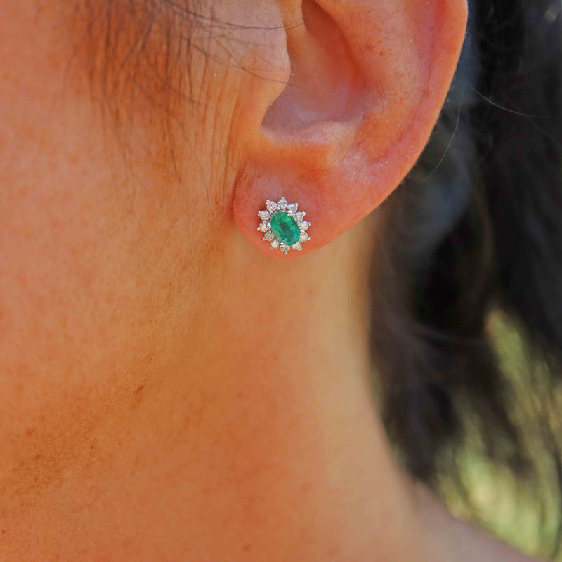 Ellibelle Jewellery Natural Emerald & Diamond White Gold Cluster Stud Earrings