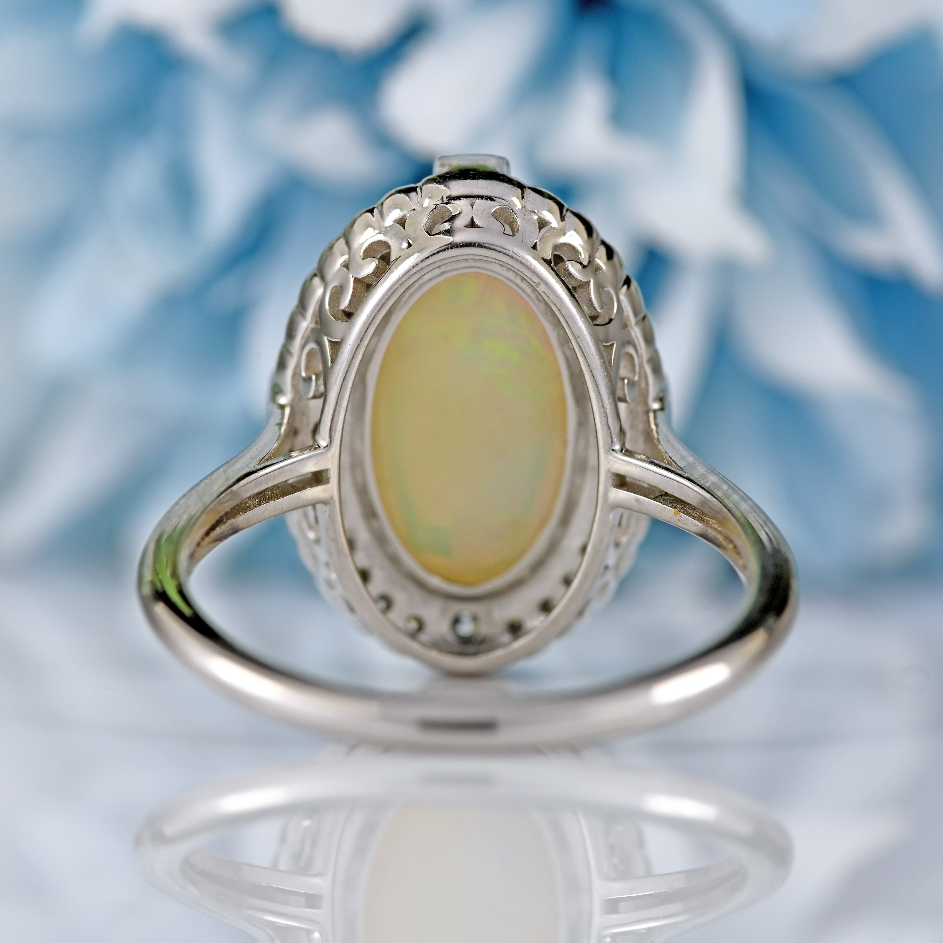 Ellibelle Jewellery Natural Opal & Diamond Platinum Oval Cluster Ring