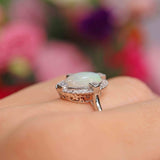 Ellibelle Jewellery Natural Opal & Diamond Platinum Oval Cluster Ring