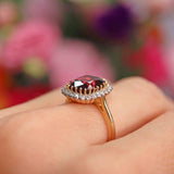 Ellibelle Jewellery Natural Pink Spinel & Diamond 18ct Gold Cushion-Cut Cluster Engagement Ring