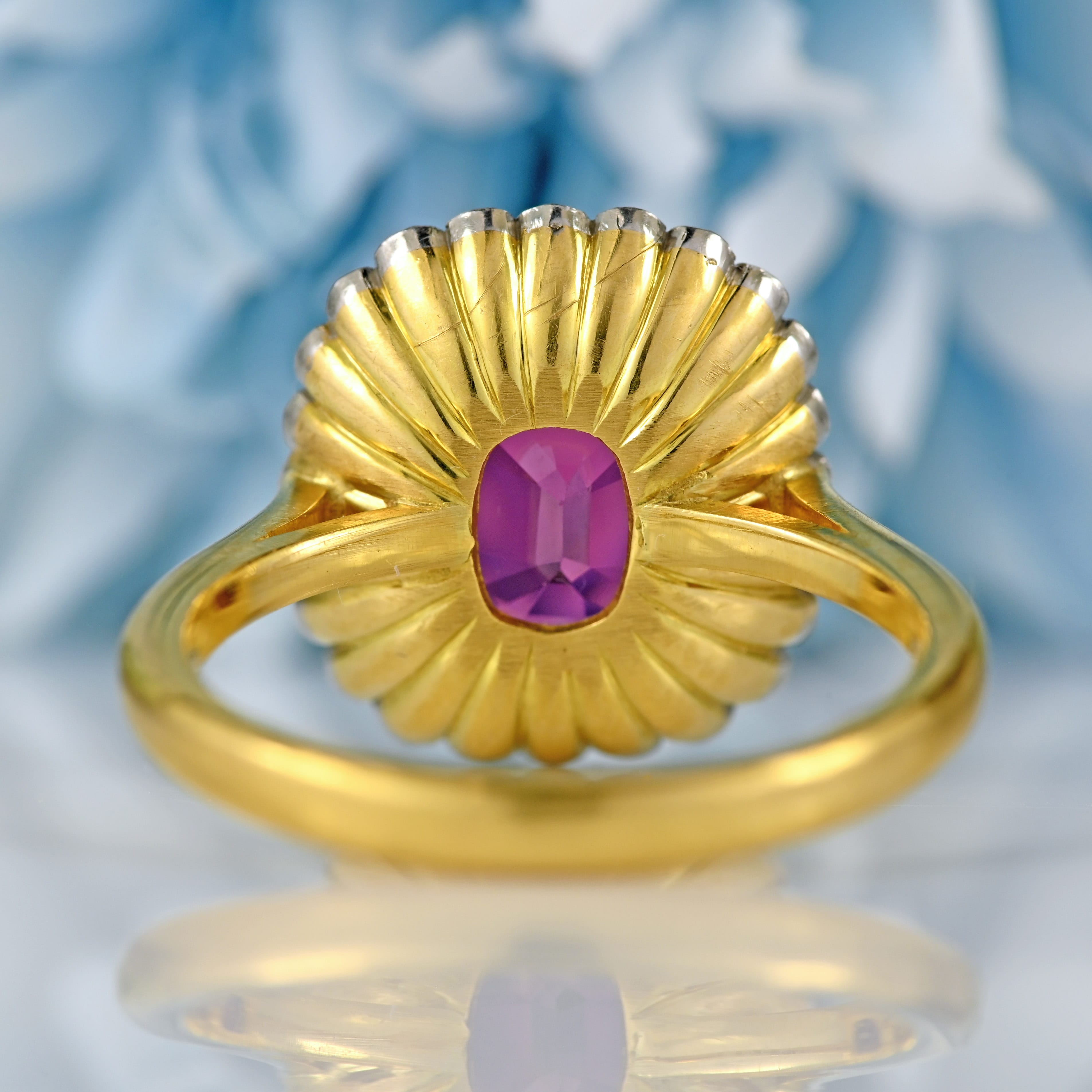 Ellibelle Jewellery Natural Pink Spinel & Diamond 18ct Gold Cushion-Cut Cluster Engagement Ring