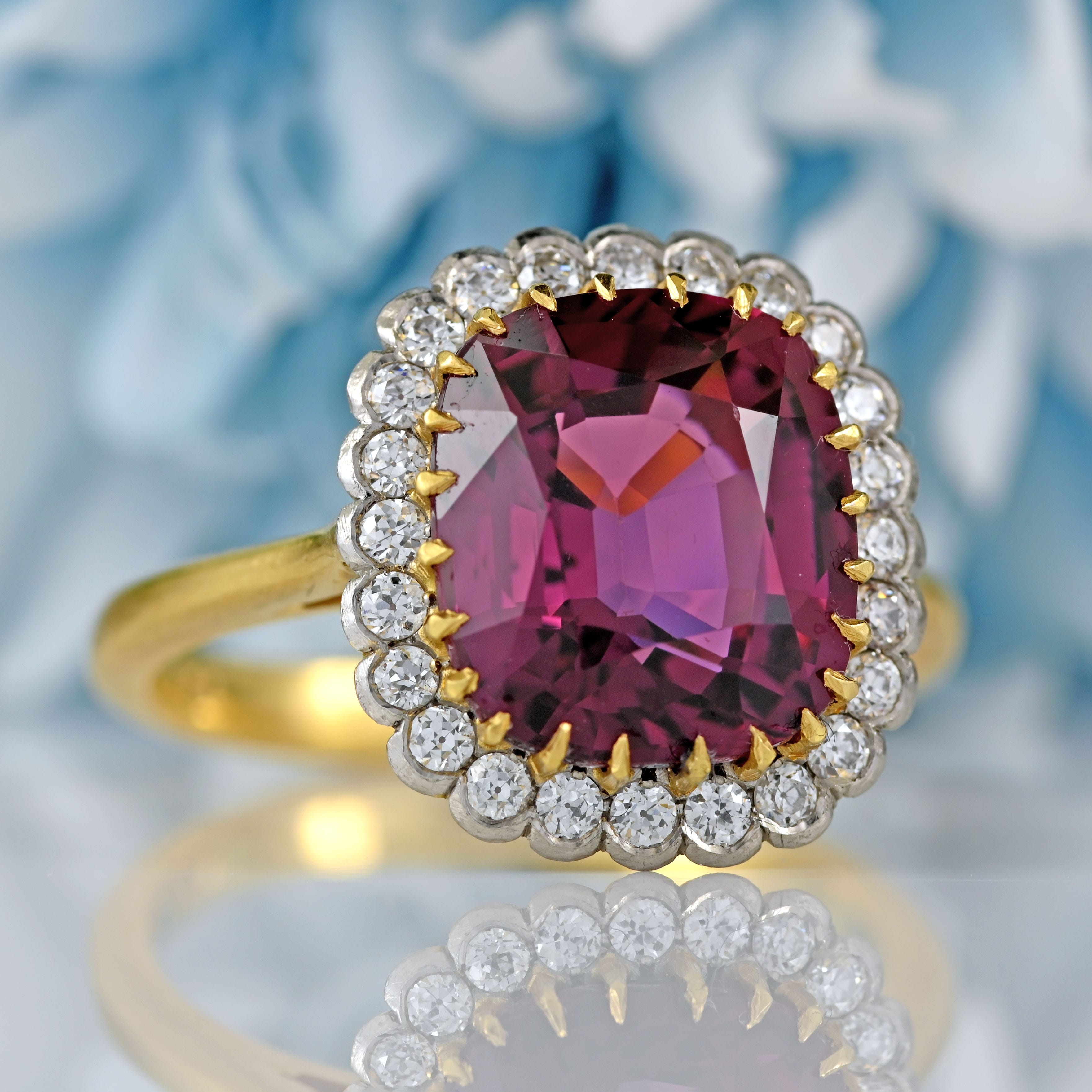 Ellibelle Jewellery Natural Pink Spinel & Diamond 18ct Gold Cushion-Cut Cluster Engagement Ring