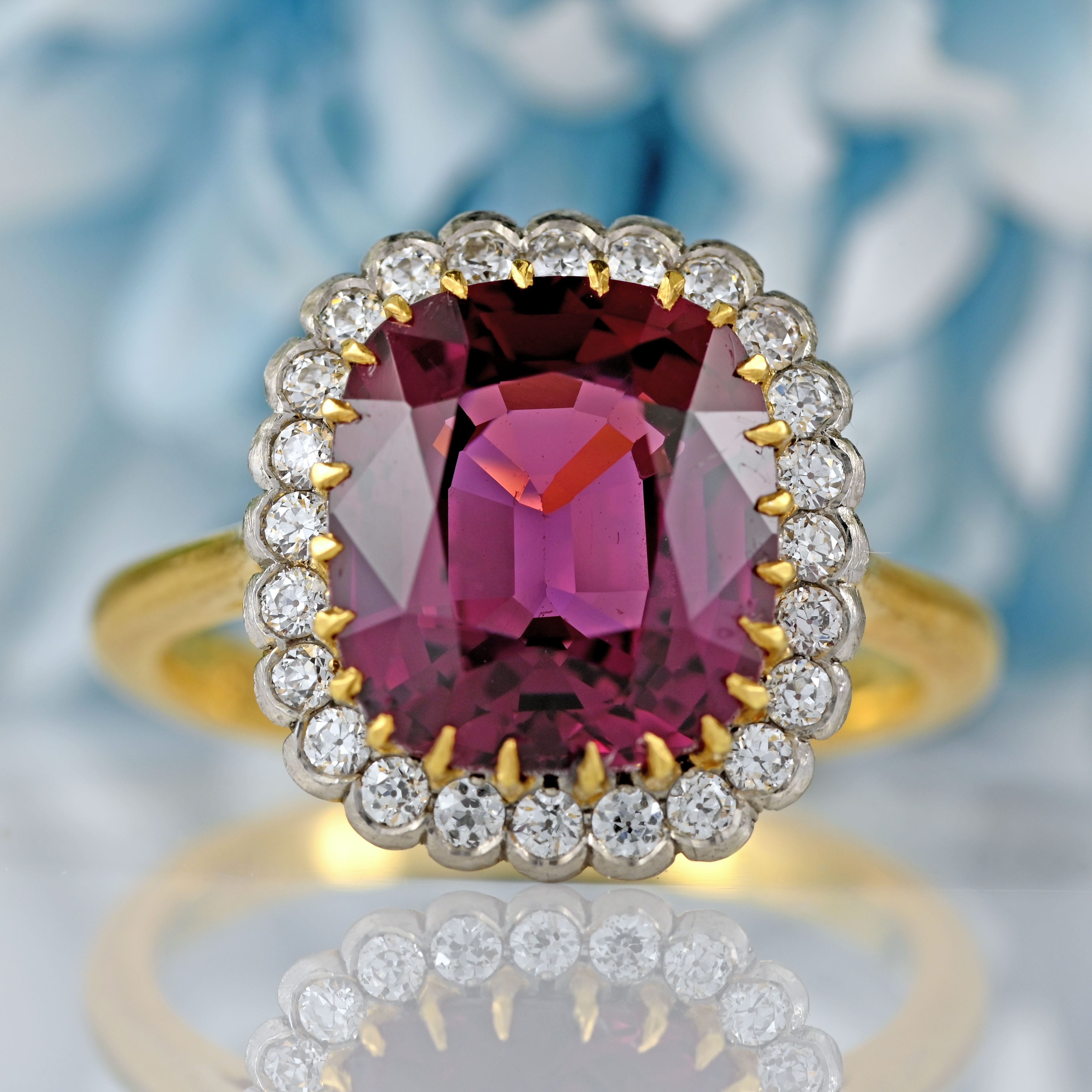 Ellibelle Jewellery Natural Pink Spinel & Diamond 18ct Gold Cushion-Cut Cluster Engagement Ring