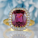 Ellibelle Jewellery Natural Pink Spinel & Diamond 18ct Gold Cushion-Cut Cluster Engagement Ring