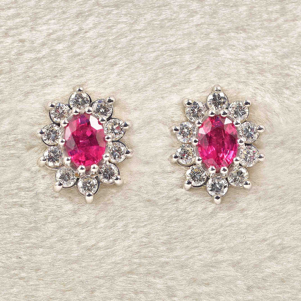 Ellibelle Jewellery Natural Ruby & Diamond 18ct Gold Oval Cluster Earrings
