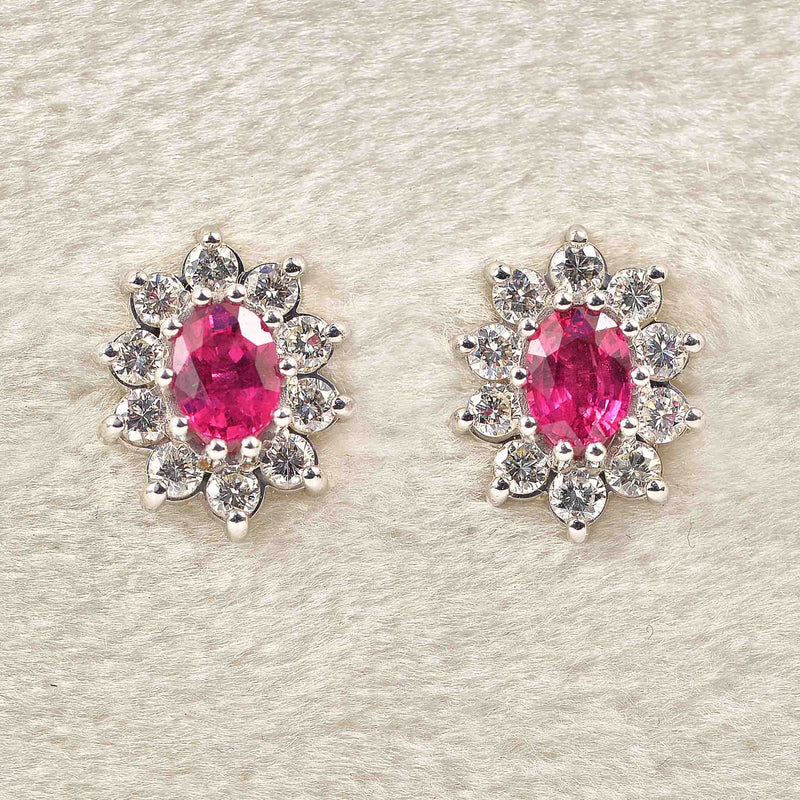 Ellibelle Jewellery Natural Ruby & Diamond 18ct Gold Oval Cluster Earrings