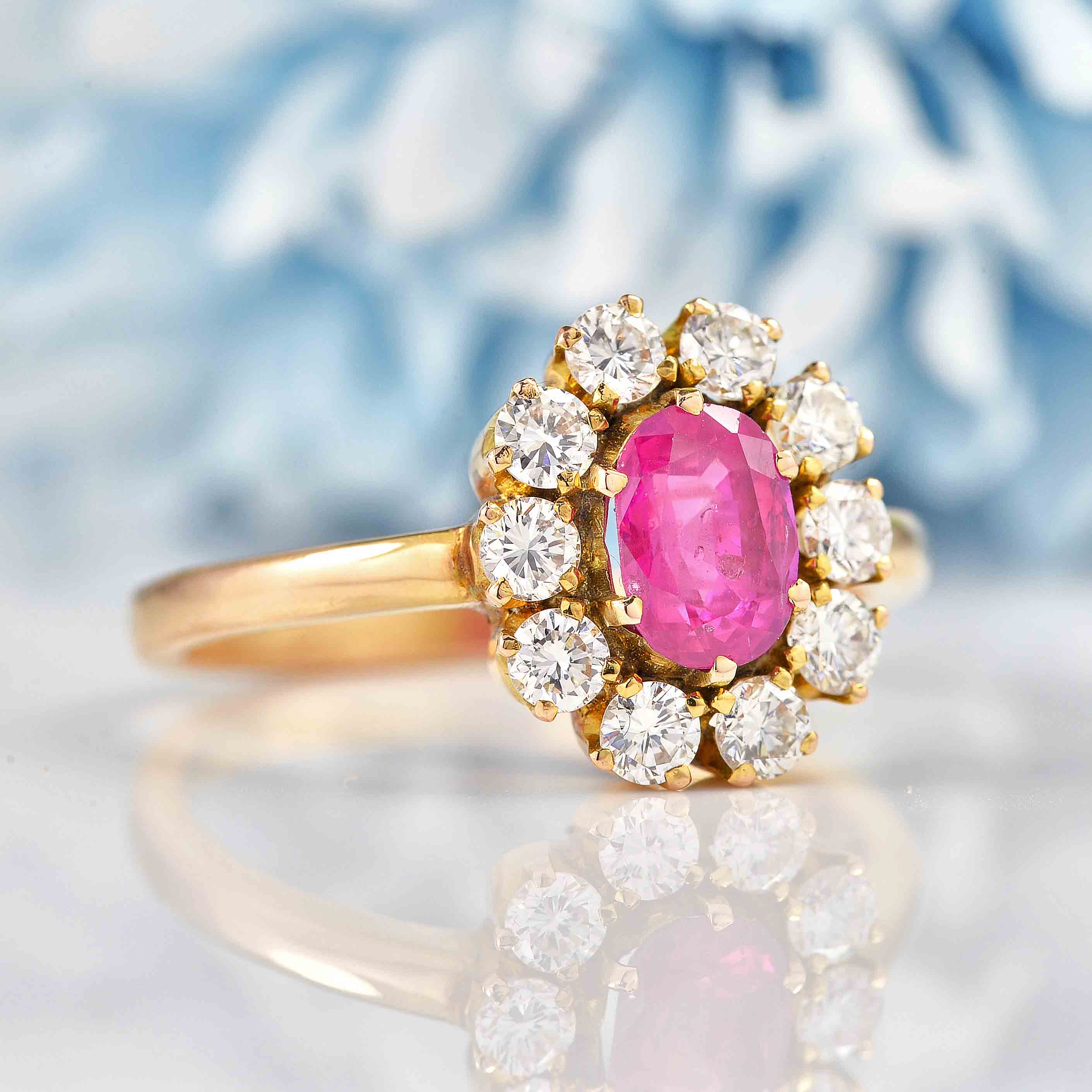 Ellibelle Jewellery Natural Ruby & Diamond Gold Oval Cluster Ring
